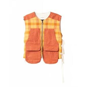 NEW NICHOLAS DALEY men's utility waistcoat in mustard/yellow check
